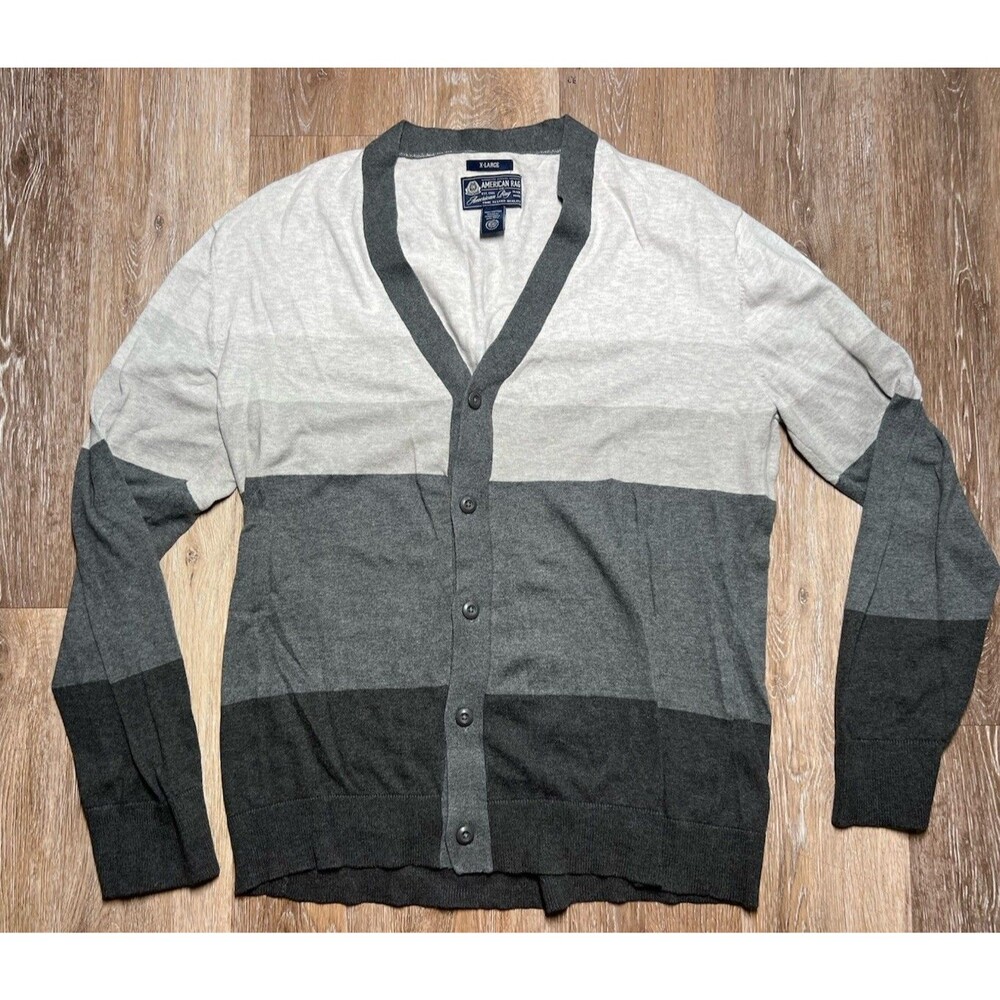 American Rag Cardigan Xl Black Grey White Long Sleeve V Neck Sweater